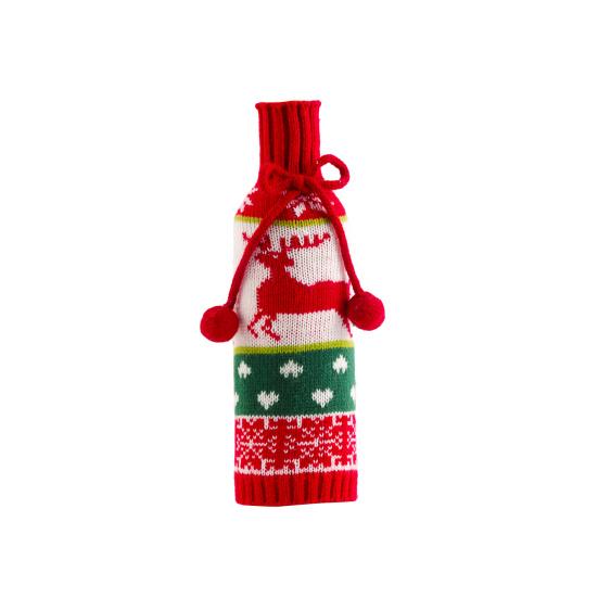 

High Collar Christmas Wine Bottle Cover Smooth Surface Knitted Fabric Holiday Gift Wine Bottle Sweater for Home Elk