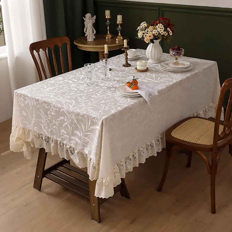 Thickened Lace Tablecloth French Retro Ruffle Edge Dining Table Mat High-End Rectangular Tablecloth