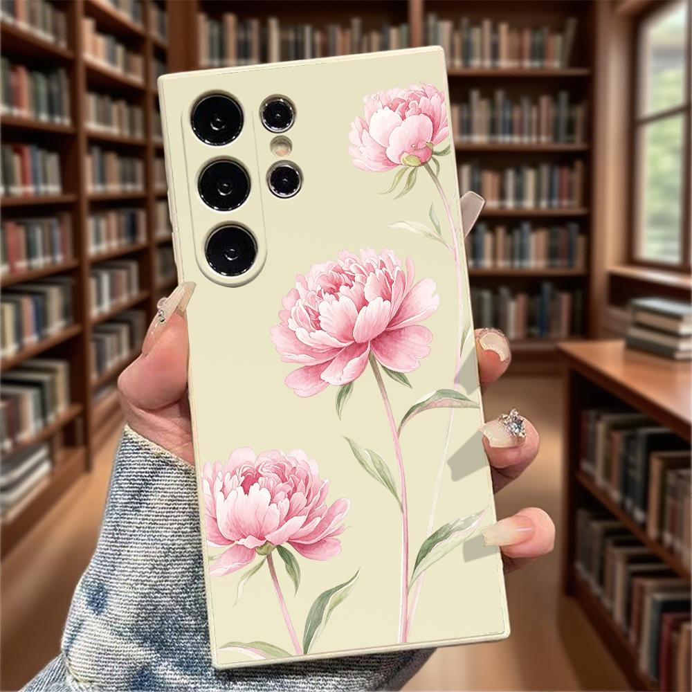 Pink Peony Watercolor Soft TPU Case Slim Shockproof Protective Cover For Samsung Galaxy S Ultra FE Plus A Series 5G