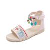 New Girls' Sandals Summer New Versatile Ethnic Style Princess Shoes, Big Children's Tassel Soft Sole Student Roman Shoes Flat