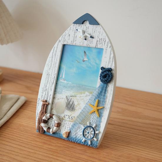 Küsten Strand Bilderrahmen Holz Ozean Thema Foto Rahmen mit Möwe Kokospalme für Wohnzimmer Schlafzimmer Schreibtisch Tisch Dekoration
