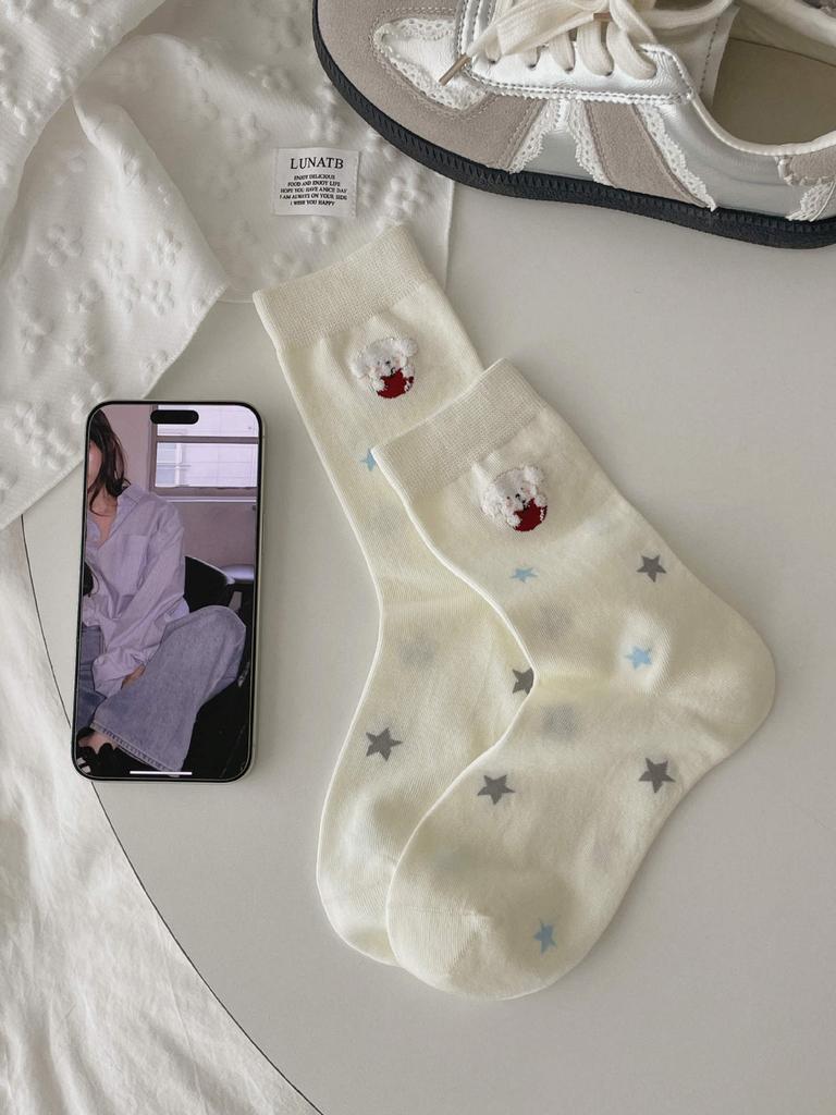 Socks Medium Tube Socks Trendy Cute Versatile Cartoon Puppy Pure Cotton Stockings
