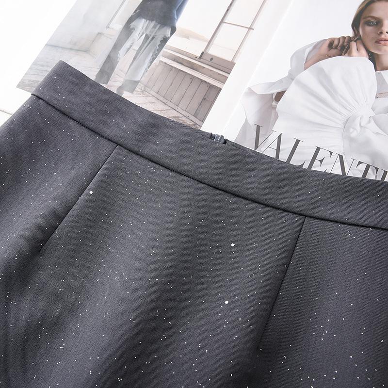 Women's Gray Sequined Midi Skirt - Spring 2025 High Waist Bodycon A-line