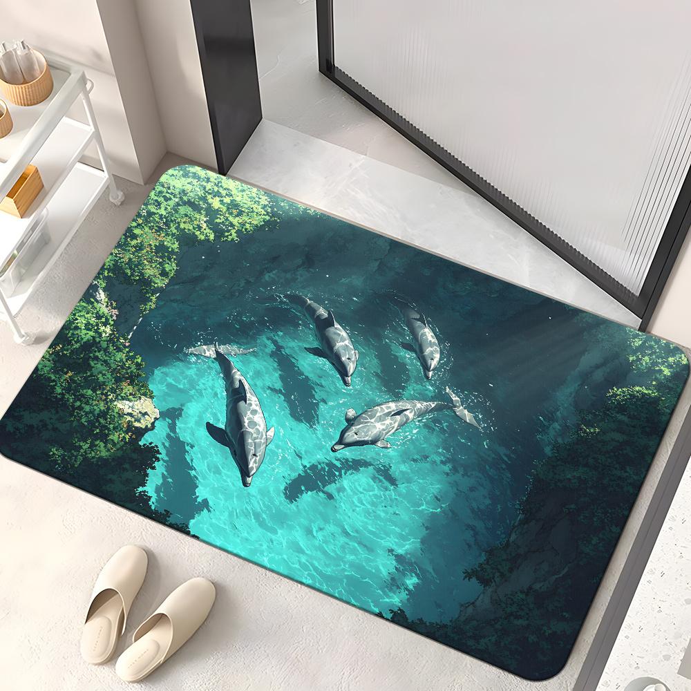 

Ocean Dolphins Rug: Underwater Adventure for Kids Rooms - Fun and Educational Floor Decor Skid resistant carpet 50cm x 80cm