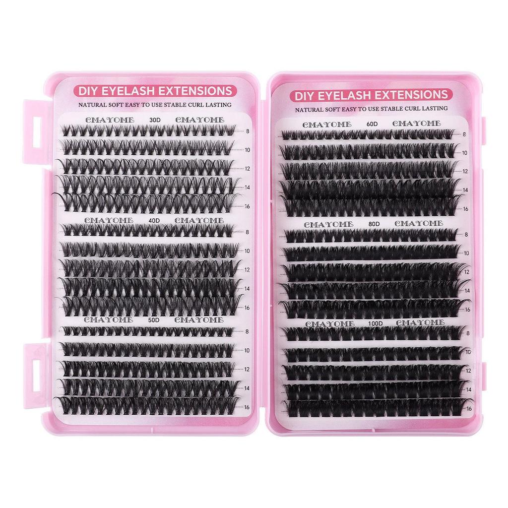 640 Cluster DIY Doll Lashes: 9-16mm Natural Dense D Curl Segmented False Eyelash Extension Set