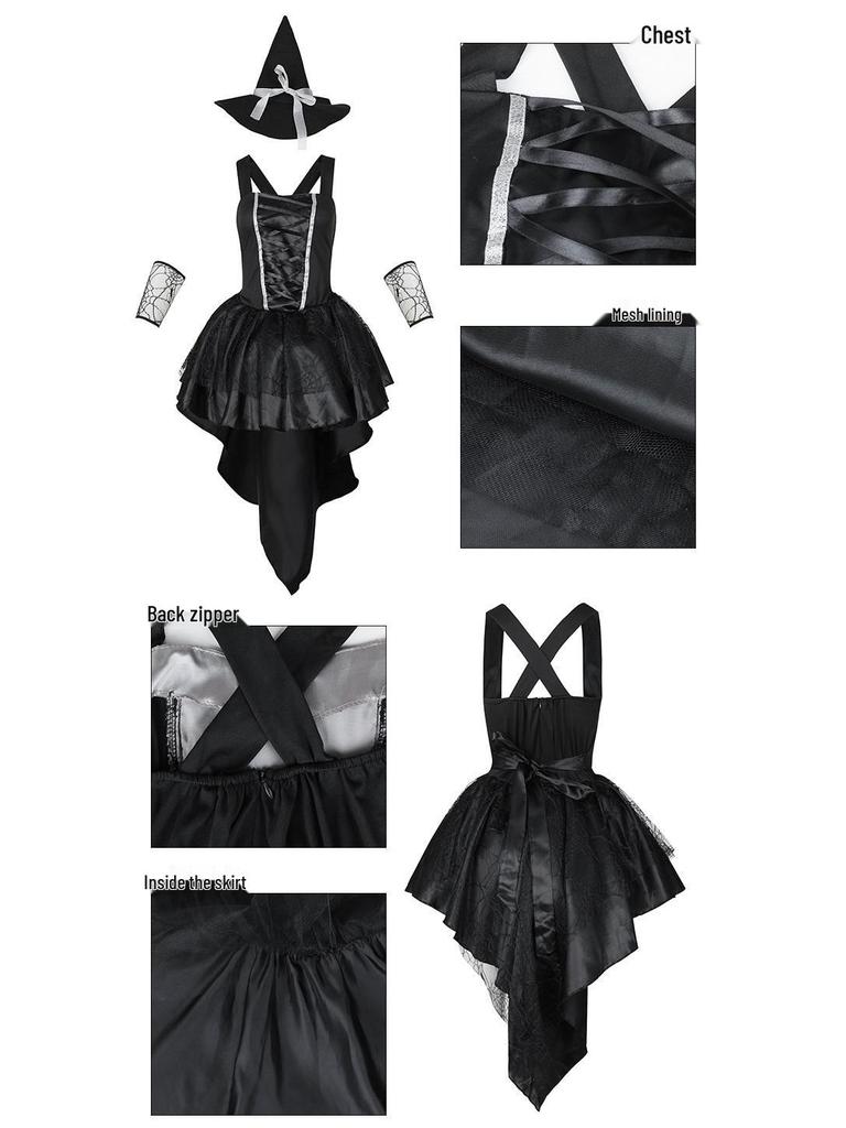 Purple & Orange Strappy Mesh Witch Costume - Sexy Halloween Cosplay
