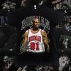 90s Rodman Basketball Tee | Chain Fence Court Print, Black Cotton T-Shirt