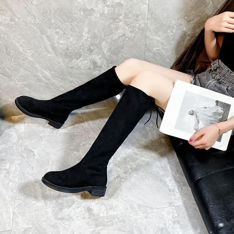 Flat New In Women's Long Boots Spring Autumn Ladies Knee High Shaft Shoes 2025 Waterproof on Promotion Large Size Warm Gyaru Y2k