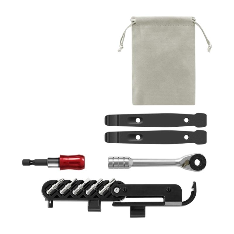 Portable Bike Service Kit with Driver Handle Ratchet Wrench, Tire Aids and Mixed Driver for Daily Travel Maintenance Task Support