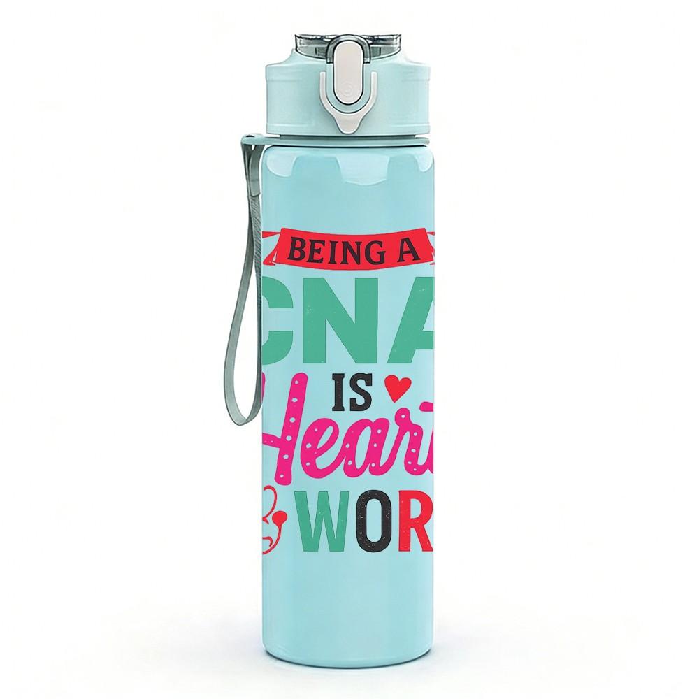 1PC CNA Heart Work Color Letter 750ml Color Plastic Sports Water Bottle Leakproof Flip Straw Lid Suitable for Sports Office Home Use