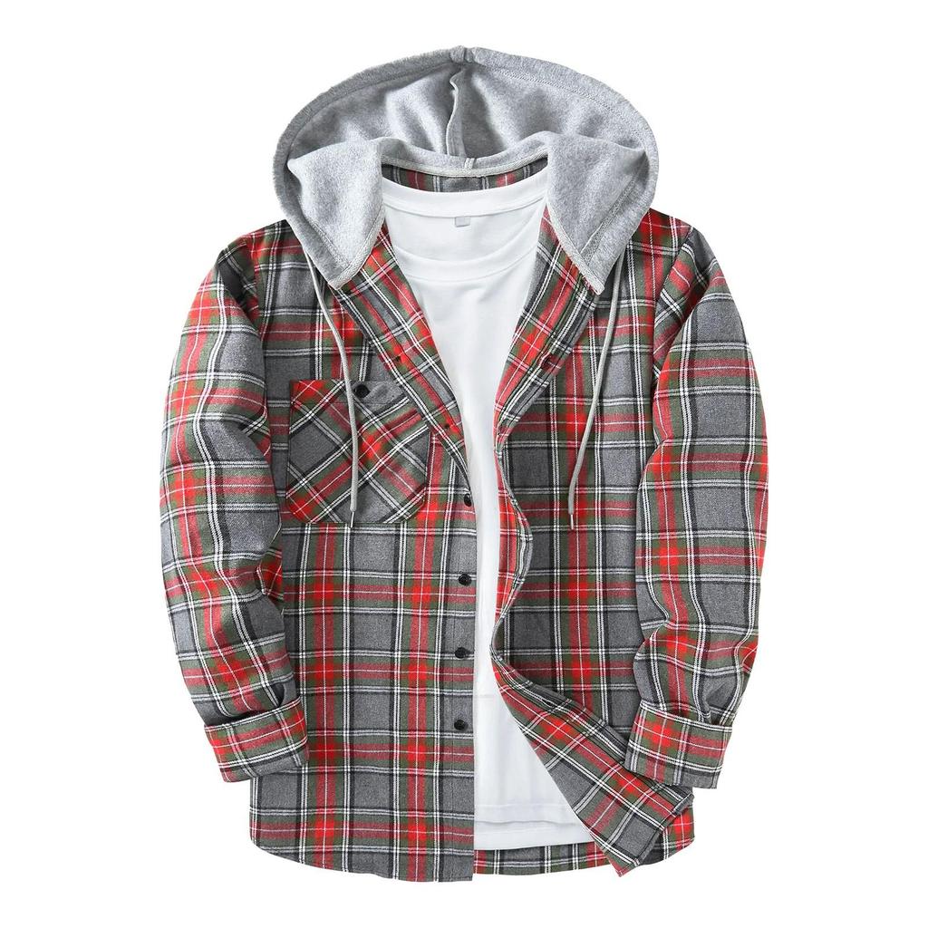 Herren-Sweatshirt mit kariertem Hemd und Kapuze, Knopf-Sweatshirt, lässiges Mode-Sweatshirt für Herren
