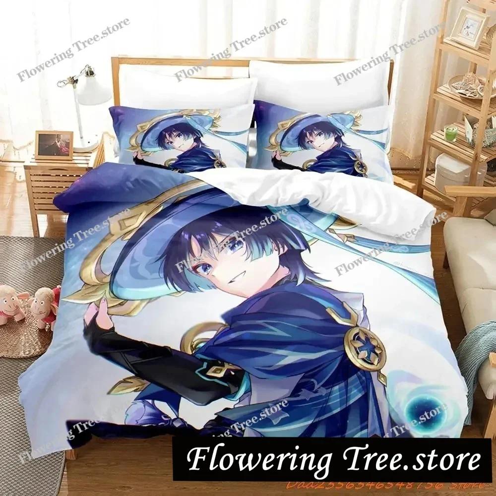 Game Genshin Impact Scaramouche Bedding Set Cartoon Anime Set Adult Kid Bedroom Duvetcover Sets 3D Kawaii