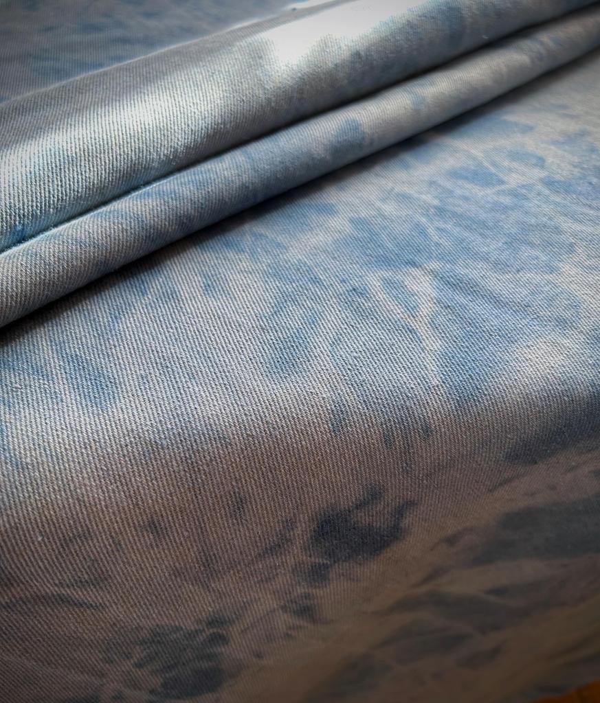 Unevenly Dyed Denim Cotton Unevenly Denim Handmade Fabric, Thin, Fabric, Scraps, Dyed, Bleached, Fabric, Crafts, Remake, (Middle Sky, 2m)