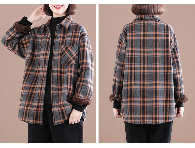 Women's Winter Brushed Plaid Long Sleeve Mid-Length Coat