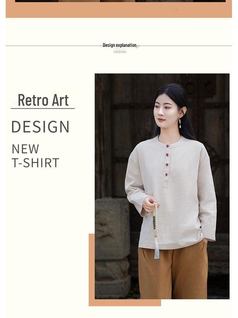 Women's Retro Chinese Style Patchwork Top: Cotton Linen with Fleece, Stand Collar, and Frog Button