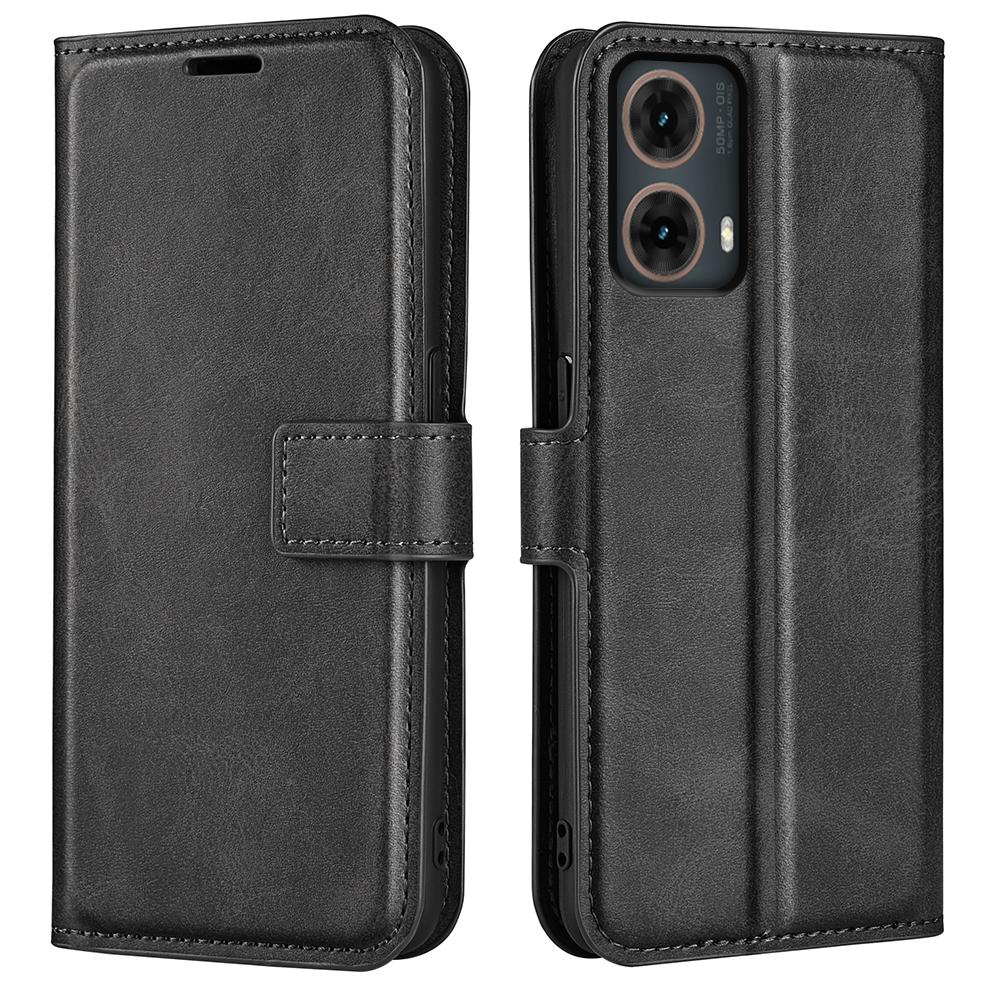 

For Motorola Moto G85 5G/S50 Neo 5G Leather Case Calf Texture Stand Phone Cover Black