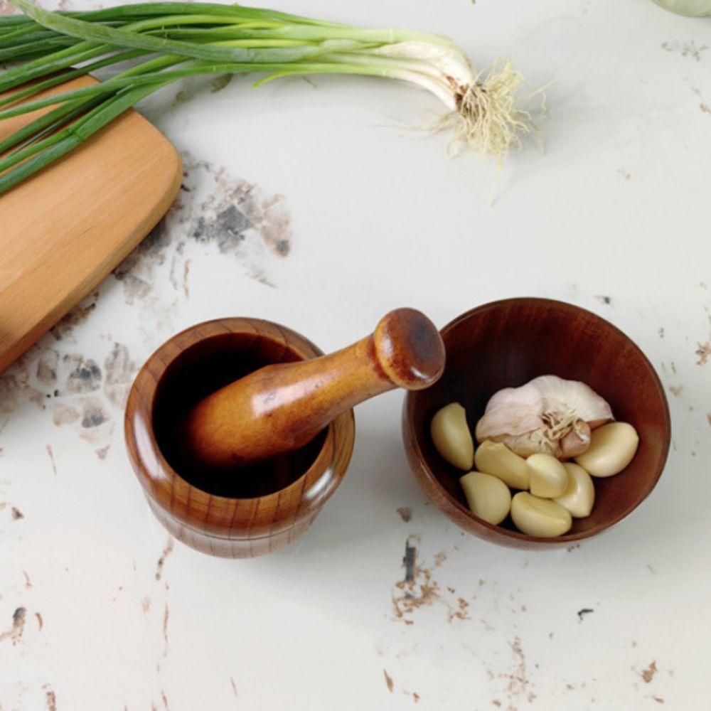 Wooden Grinding Bowl Manual Spice Crusher Kitchen Gadget Mortar Pestle Set Seasoning