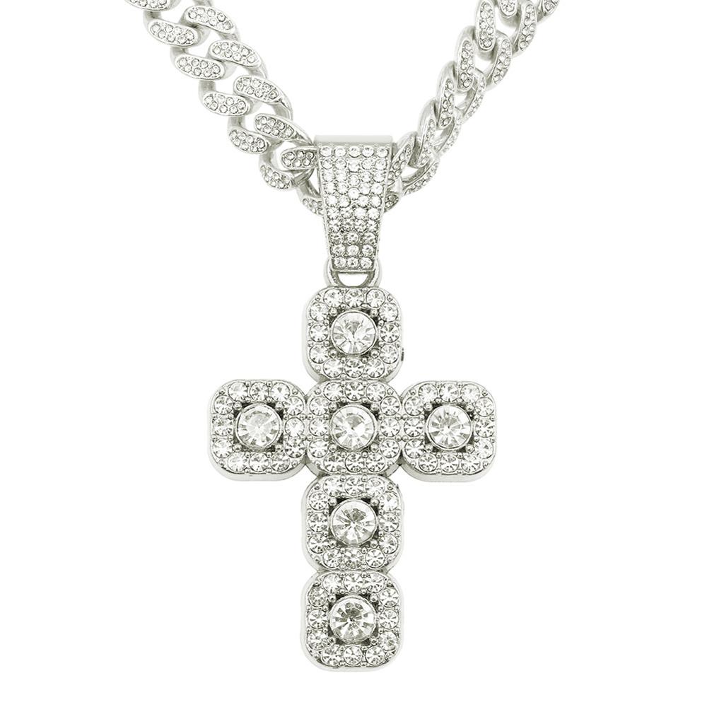 Fashion Men Hip Hop Square Cross Pendant Necklace with 13mm Cuban Chain Religious Faith HipHop Iced Out Bling Necklaces Jewelry