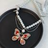 Rhinestone Vintage Metal Necklace Tassel Women's Choker Retro Butterfly Pearl Necklace  Girls