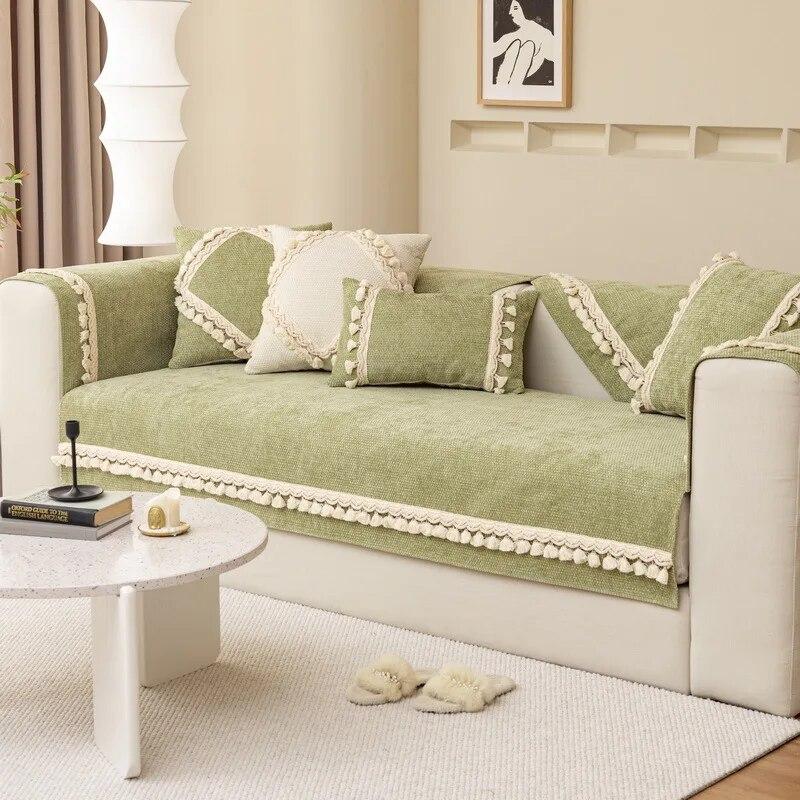 

Вельветовый чехол для дивана, нескользящий чехол для дивана, универсальный для сезонов, защитный чехол для дивана, однотонное полотенце, однотонные чехлы для диванов с кисточками 70x70cm 1pcs