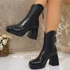 2026 Grande Taille 43 Élégantes Bottines Zippées Vintage Plateforme Femmes Courtes Talons Épais Hauts Bottines Chaussures de Ville Beige