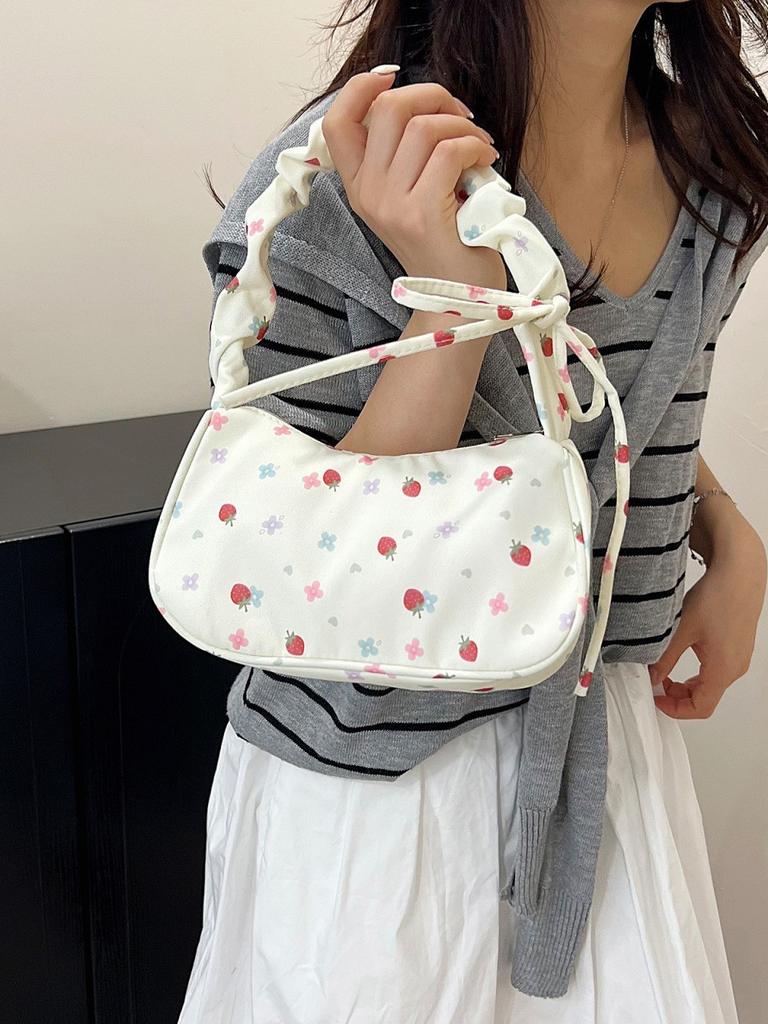 Nylon Floral Canvas Bag For Women With Bow Detail Perfect For Daily Casual Use