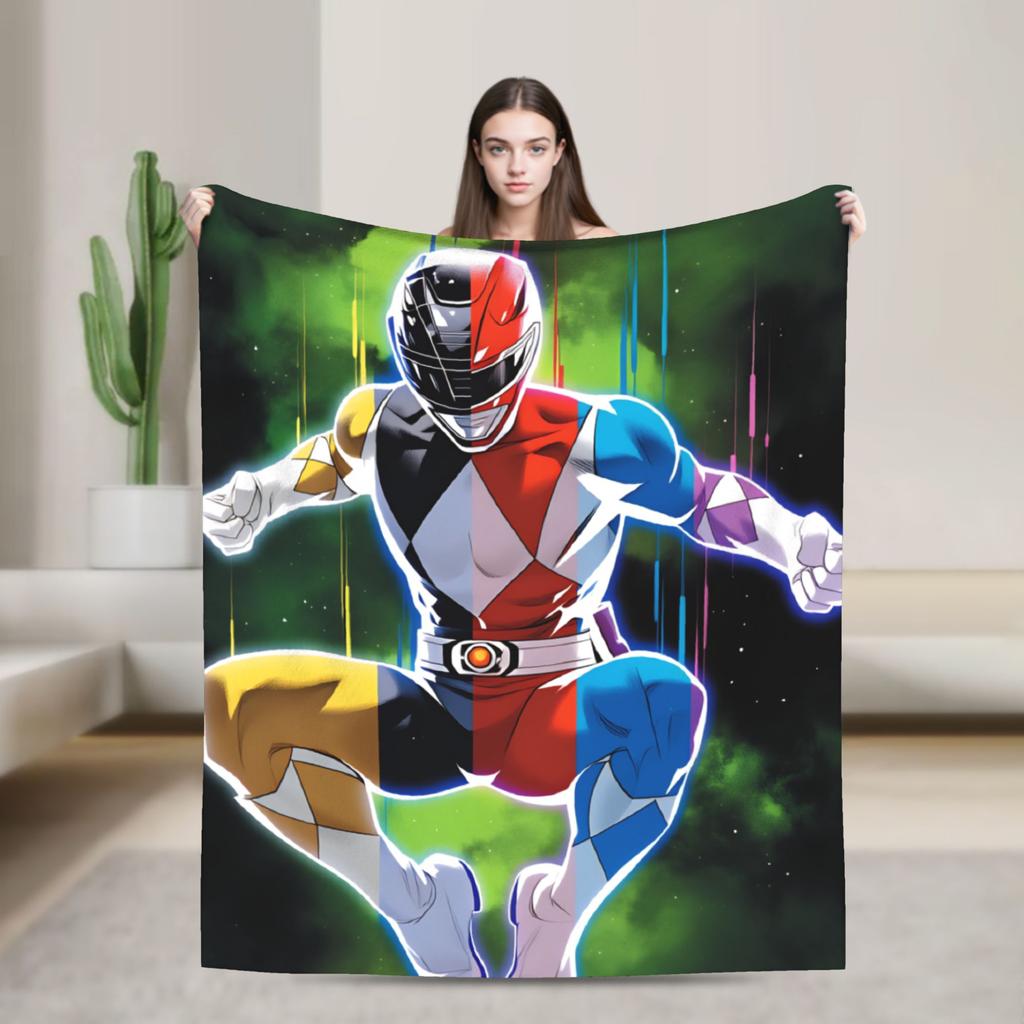 M-Mighty Morphin Super Warm Blankets  Cartoon P-Power Rangers Picnic Plush Bedding Throws Novelty Flannel Bedspread Sofa Bed
