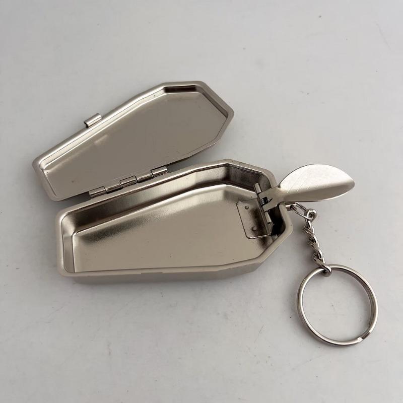 Mini Casket Ashtray with Keychain Stylish Windproof Metal Cool Ashtray Portable Coffin Car Keychain Ash Organizer for Camping