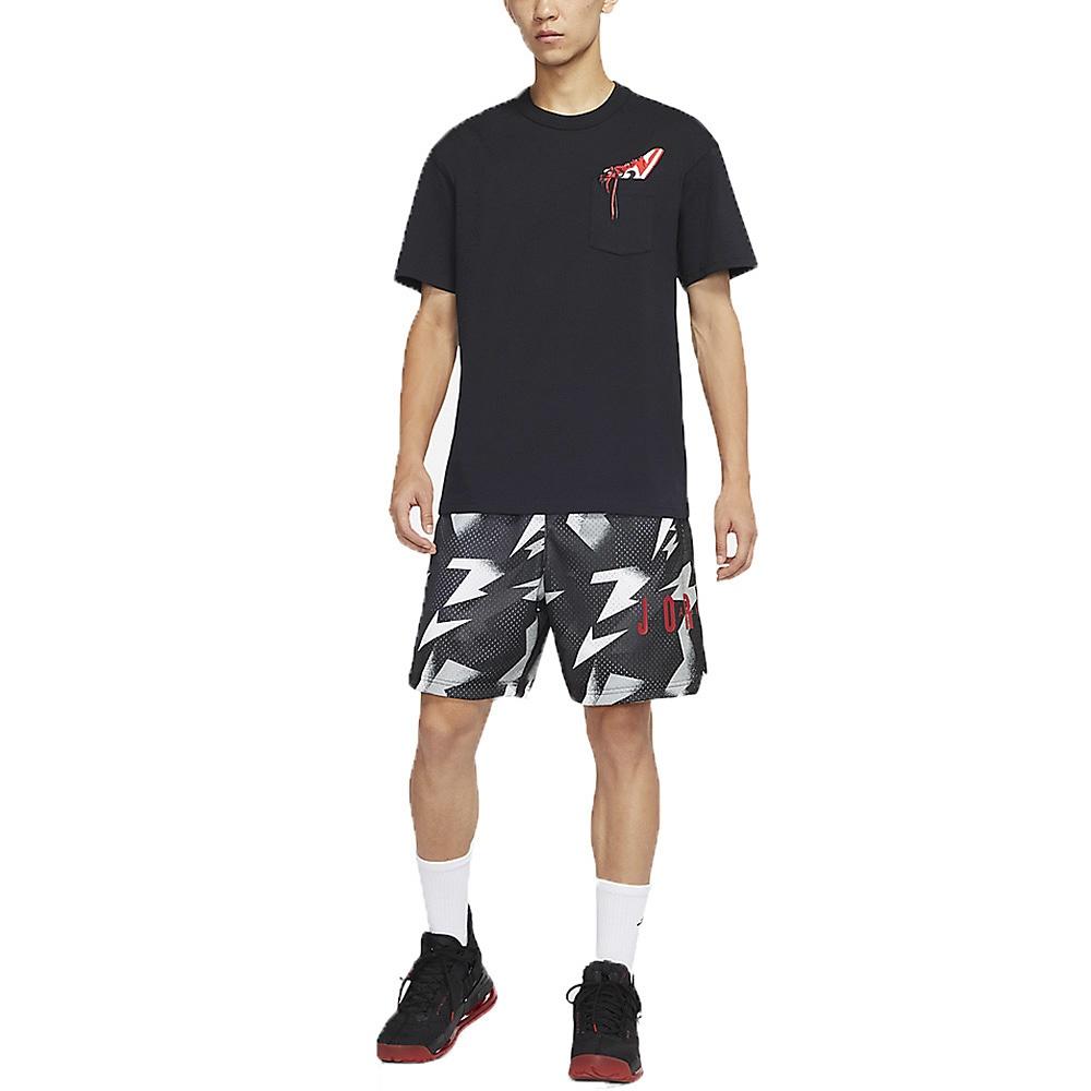 Men's Air Jordan 1 Pocket Shoes Embroidered Round Neck Short Sleeve Black T-Shirt DO1928-010