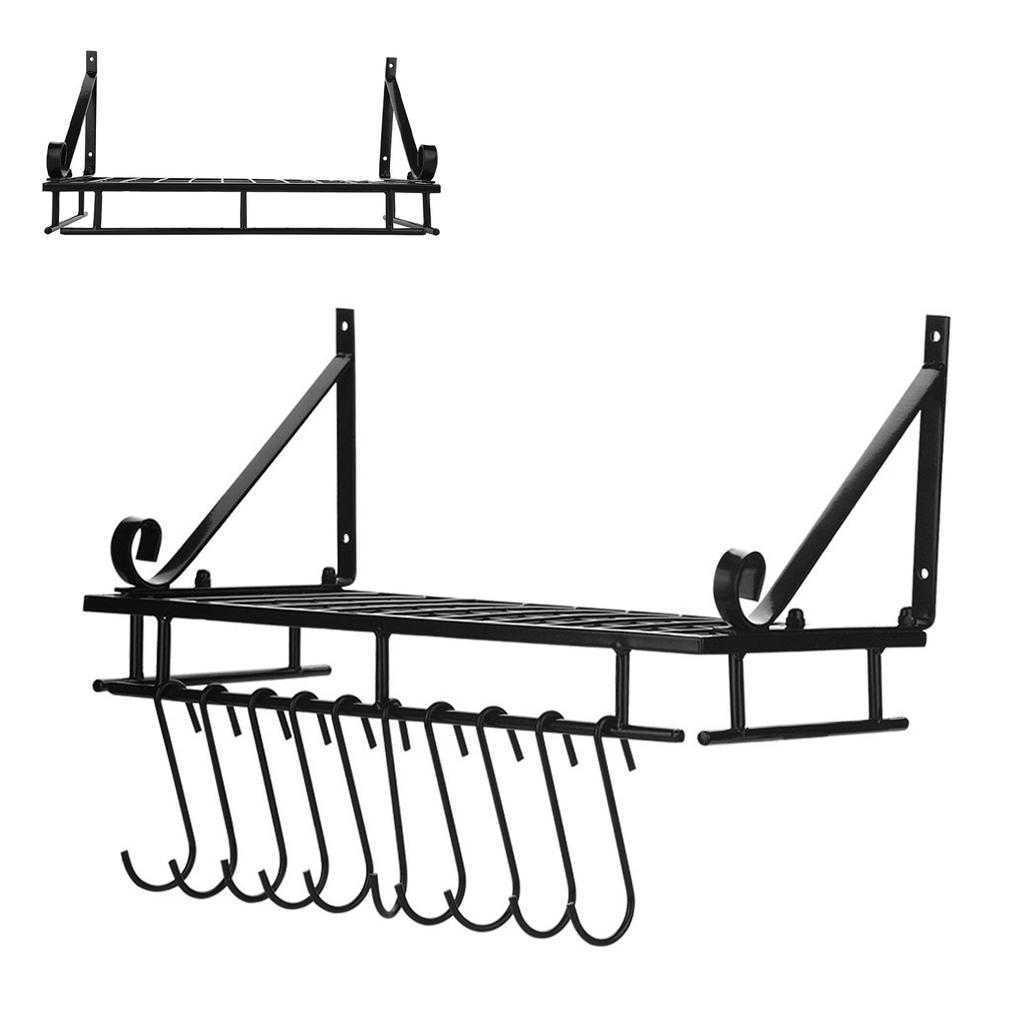 Metal  ing Pan Pot Rack Wall Mounted with 10 Hook Holders Kitchen Storage   (90cm)