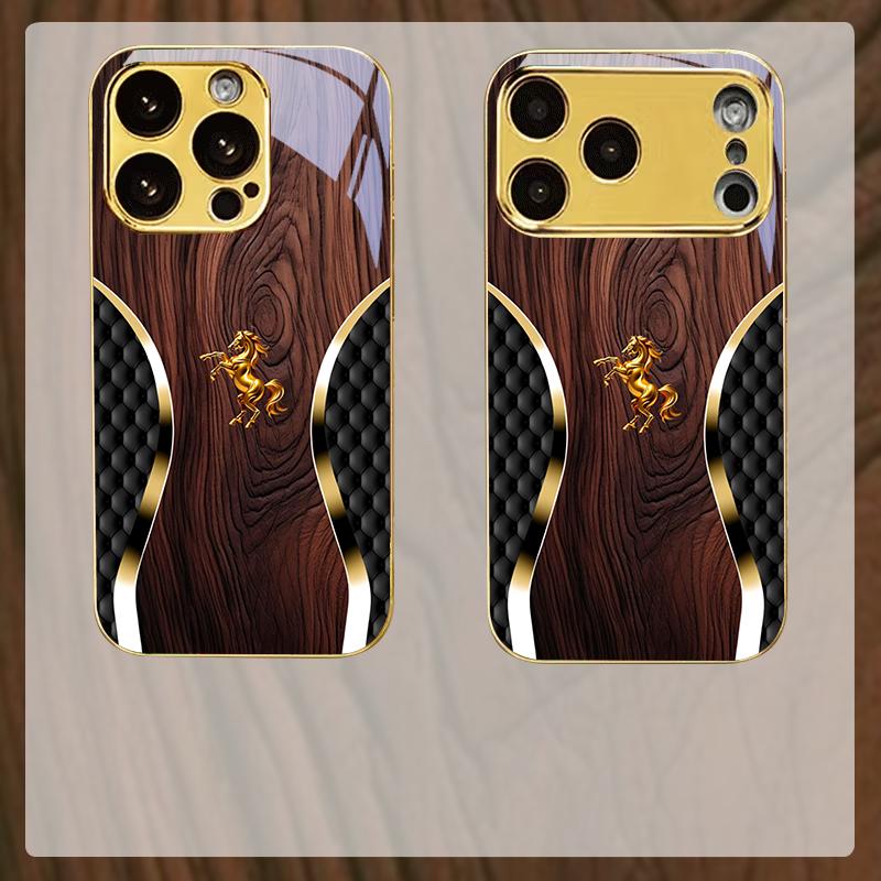 Luxurious and Noble Steed Electroplated Golden Phone Case For iPhone 17 16 15 14 13 12 11 Pro Max Plus 16E 17Air 7 8 Back Cover