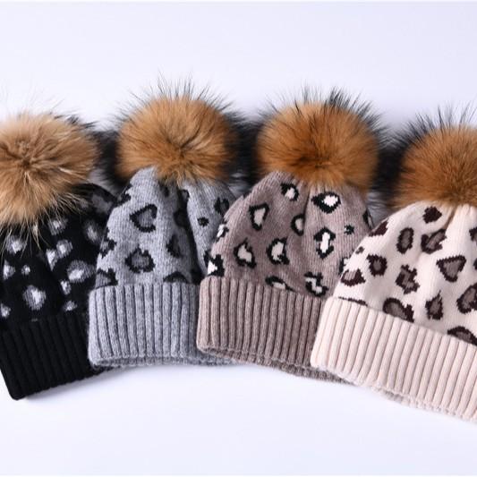 Men's and women's knitted hats angora soft waxy rabbit down leopard print hat autumn and winter outdoor wool hat to keep warm
