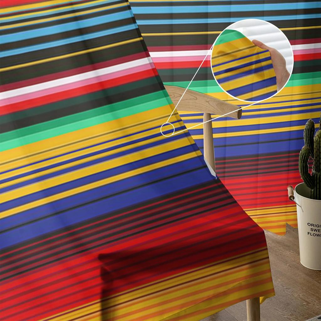 Colorful Mexican Stripes Bedroom Transparent Sheer Curtains Holiday Decoration Window Voile Tulle Curtain