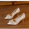 French not tired feet pointed single shoes women's 2026 rhinestone flower buds engagement bride bridesmaid wedding shoes stiletto high heels single