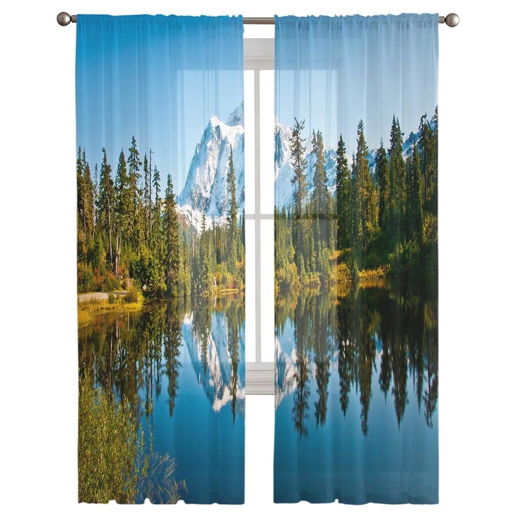 Lakeside Forest Mountain Tulle Curtain Home Office Window Decor Bedroom Kitchen Balcony Modern Sheer Curtain