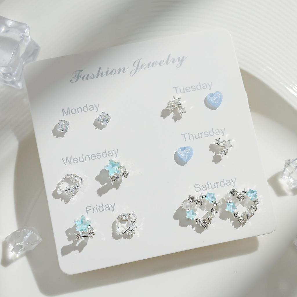 2024 New Blue Tone Silver Stud Earrings for Women