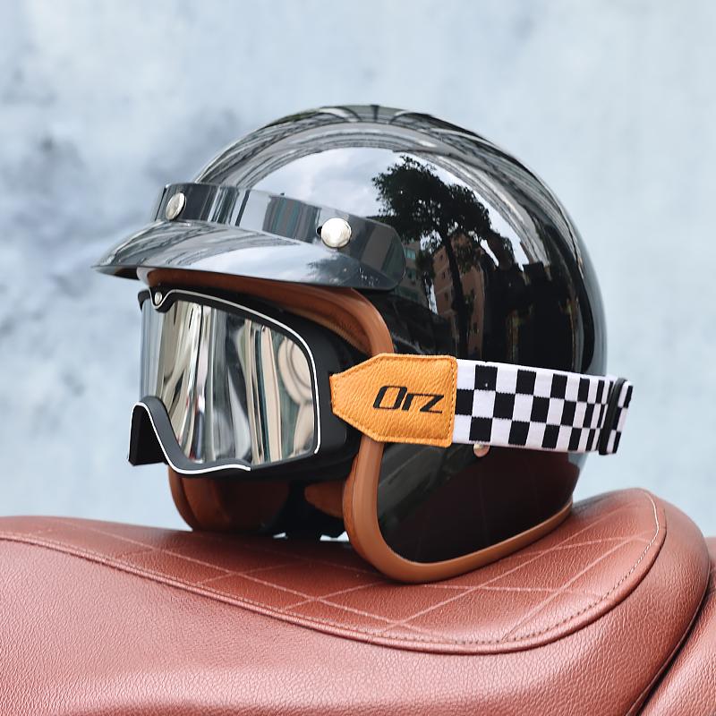Orz-058C Retro Motorcycle Helmet, Men's and Women's Motorcycle Safety Helmet, Electric Car Four Seasons 3/4 Half Helmet