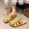 Fashion 2025 High Quality Women's Buckle Slippers Slip-on Open Toe Flat with Non-slip Casual Summer Ladies Beach Slippers Large Size