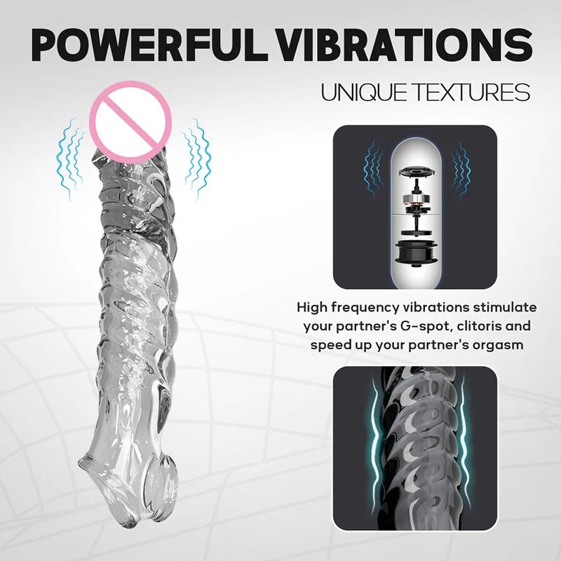 Penis Sleeve Vibrating Cock Ring, Male Vibrator Reusable 3" Penis Extender Enlarger with Penis Ring Vibrator, Realistic Cock