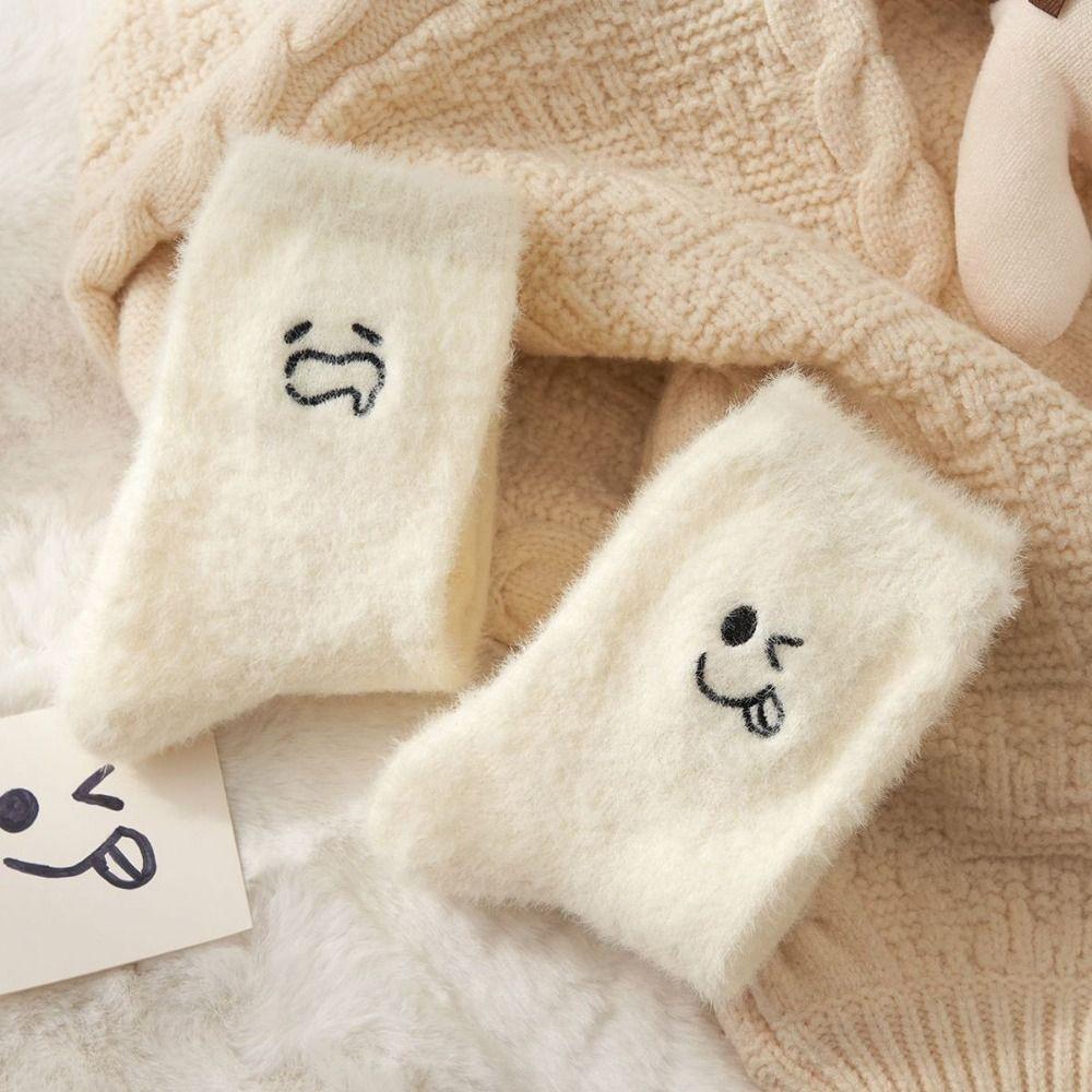 5Pairs Soft Plush Socks Embroidered Sleeping Socks Women Ins Mink Fur Socks Women