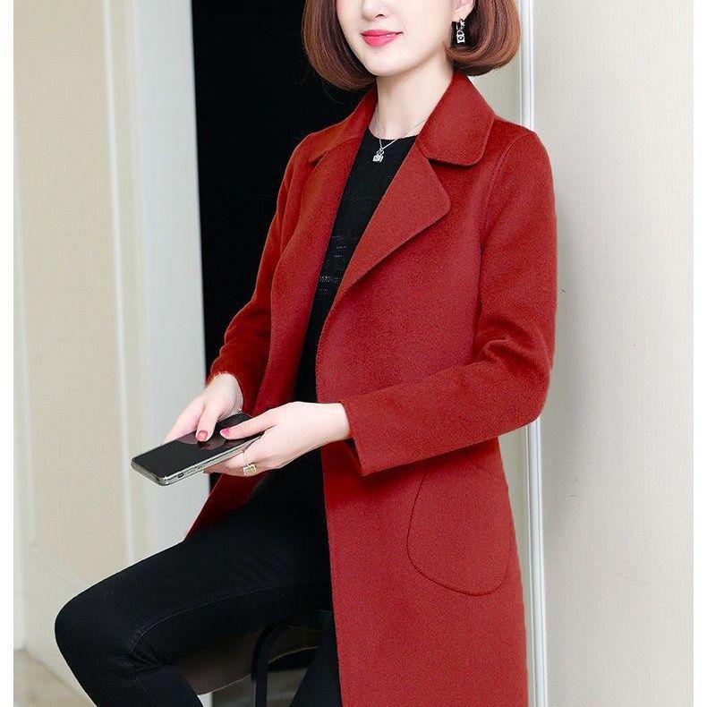 

Handmade Lapel Double-Faced Wool Coat - Mid-Length, Versatile, Slim-Fit for Spring & Autumn 4XL 145-155 lbs червоний