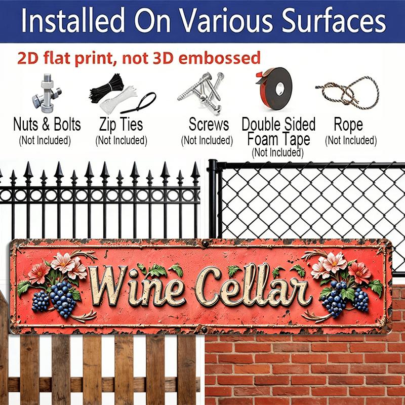 2D Flat, 1pc Interesting ”red Wine Cellar Decoration Signboard" Retro Aluminum Logo Retro Metal Logo Fashion Wall Art Plaque Home Decoration Bathroom