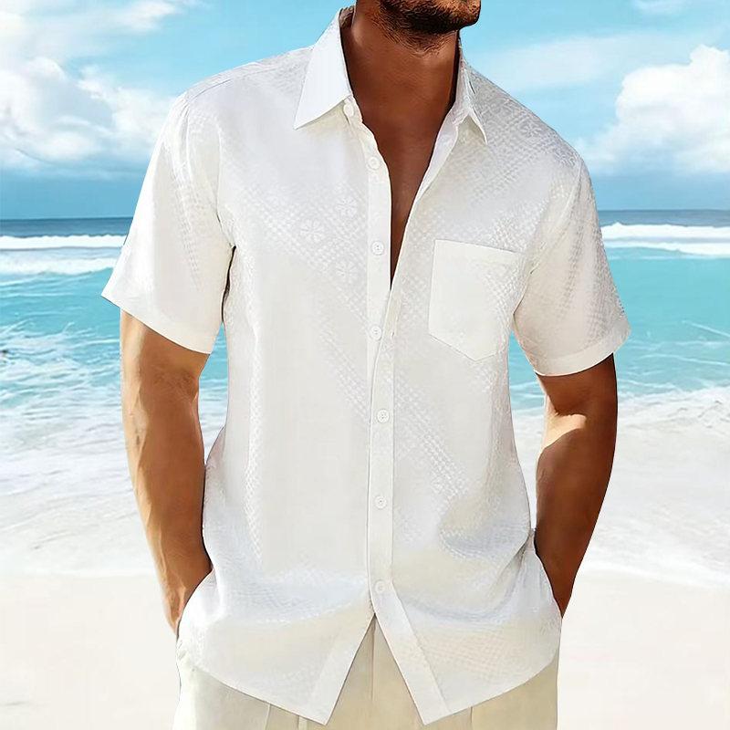 

Men s Summer Fashion Satin Printed Short Sleeve Hawaiian Shirt Casual Solid Beach Holiday Shirts Stylish Smooth Silk Mens Shirt XXL білий