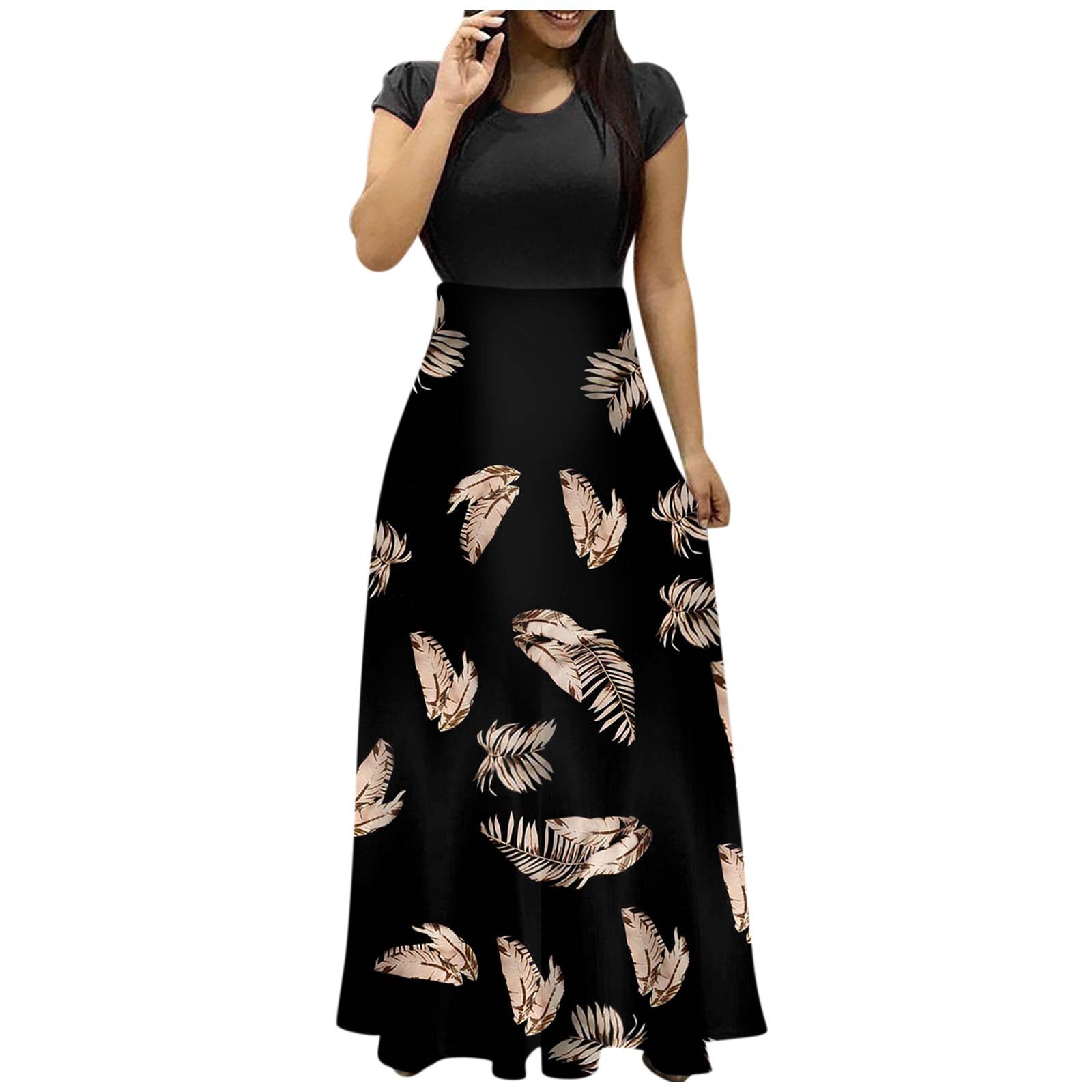 Женская летняя модная повседневная винтажная макси-юбка с круглым вырезом и коротким — фото 3