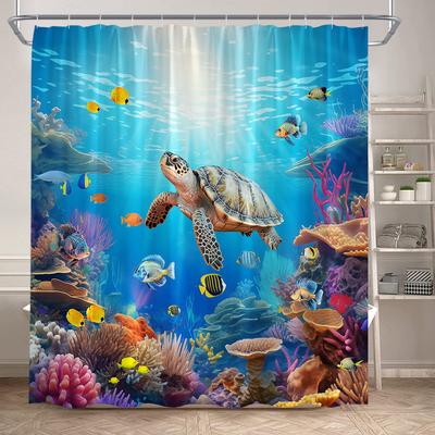 Animales Marinos Cortinas de Ducha Tortuga Marina Peces Tropicales Coral Escenario Natural Submarino Cortina de Baño Infantil Decoración Hogar Baño