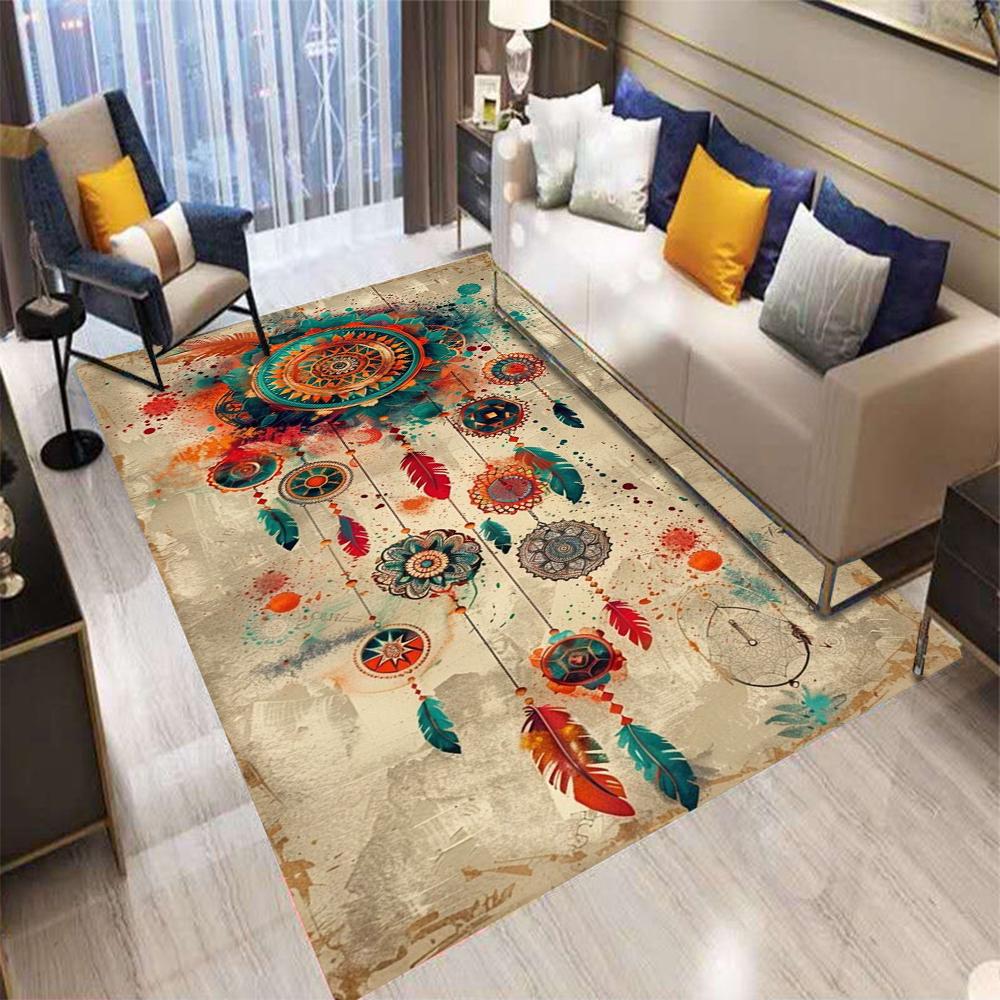  Retro Bohemian Style Feather Carpet Living Room Sofa Bedroom Kitchen Entrance Door Mat Non-Slip Luxury Home Decor Rug