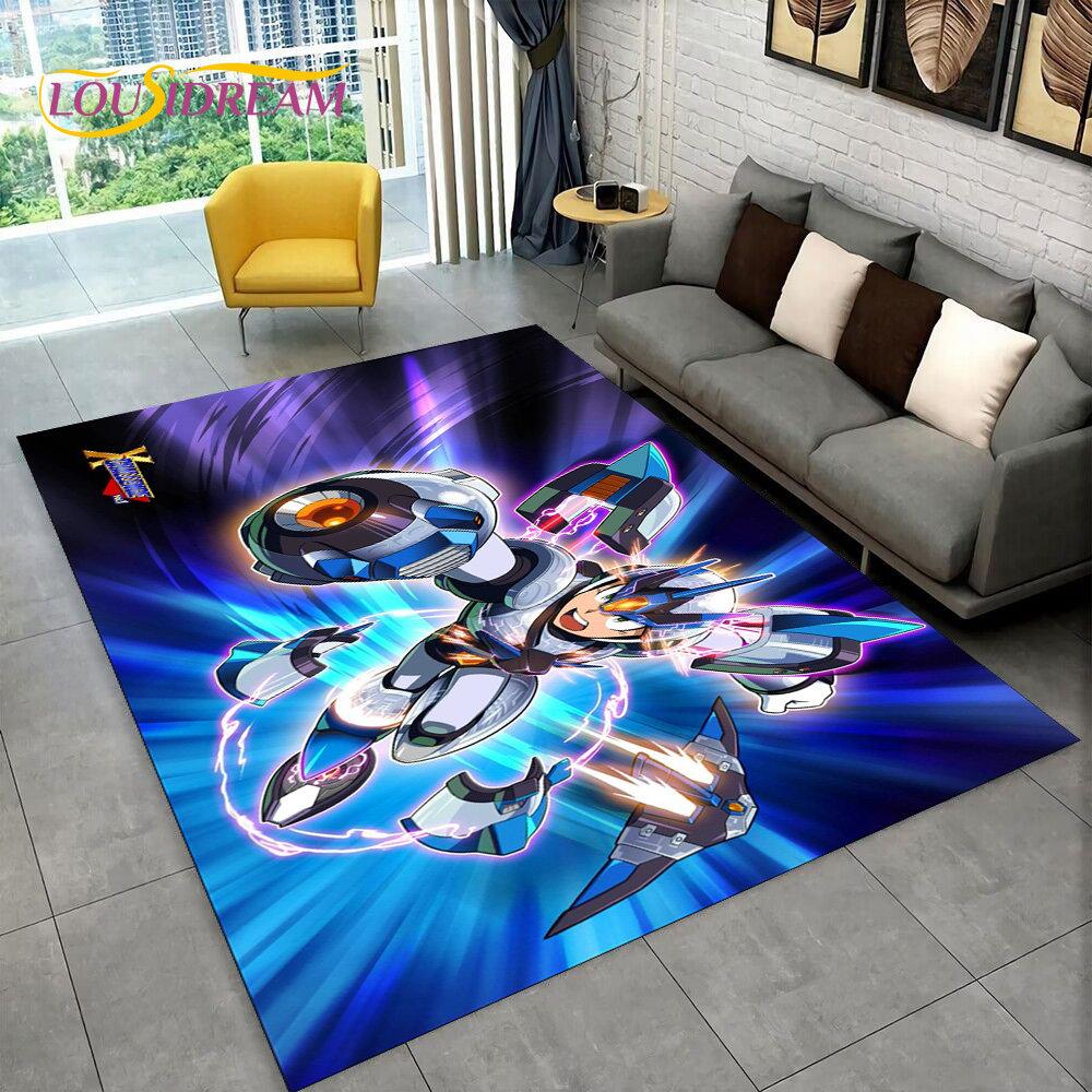 Rockman Megaman Spiel-Cartoon-Teppich, Teppich für Wohnzimmer, Schlafzimmer, Sofa, Fußmatte, Dekoration, Kinder spielen, rutschfeste Bodenmatte