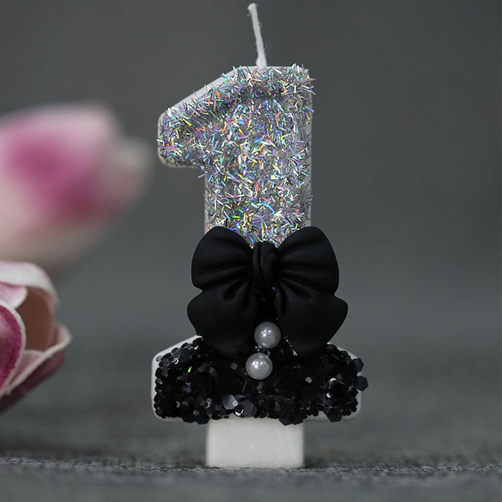 0-9 Birthday Candles, 2.95 Inch Pink Bow Glitter Number Candles Cake Topper Decorations for Kids Girls Adults Birthday Wedding A