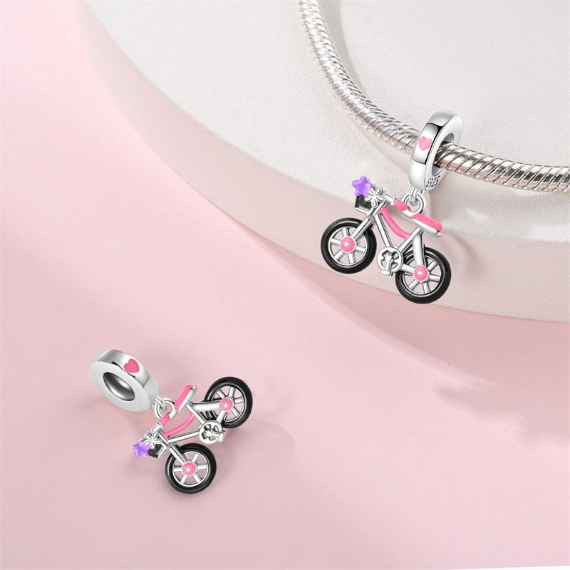 Copper Red Car Motorcycle Locomotive Bicycle Pink Car Keys Charms Pendents Fit Original Pandach Bracelet Charms Diy Jewelry