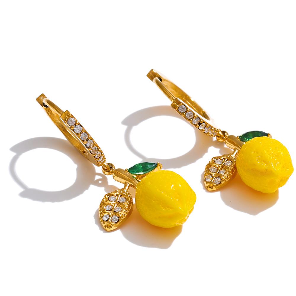 

Yhpup Fashion Yellow Resin Zirconia Fruit Lemon Dangle Earrings for Women Stainless Steel Arrivals Chic Jewelry Wholesale